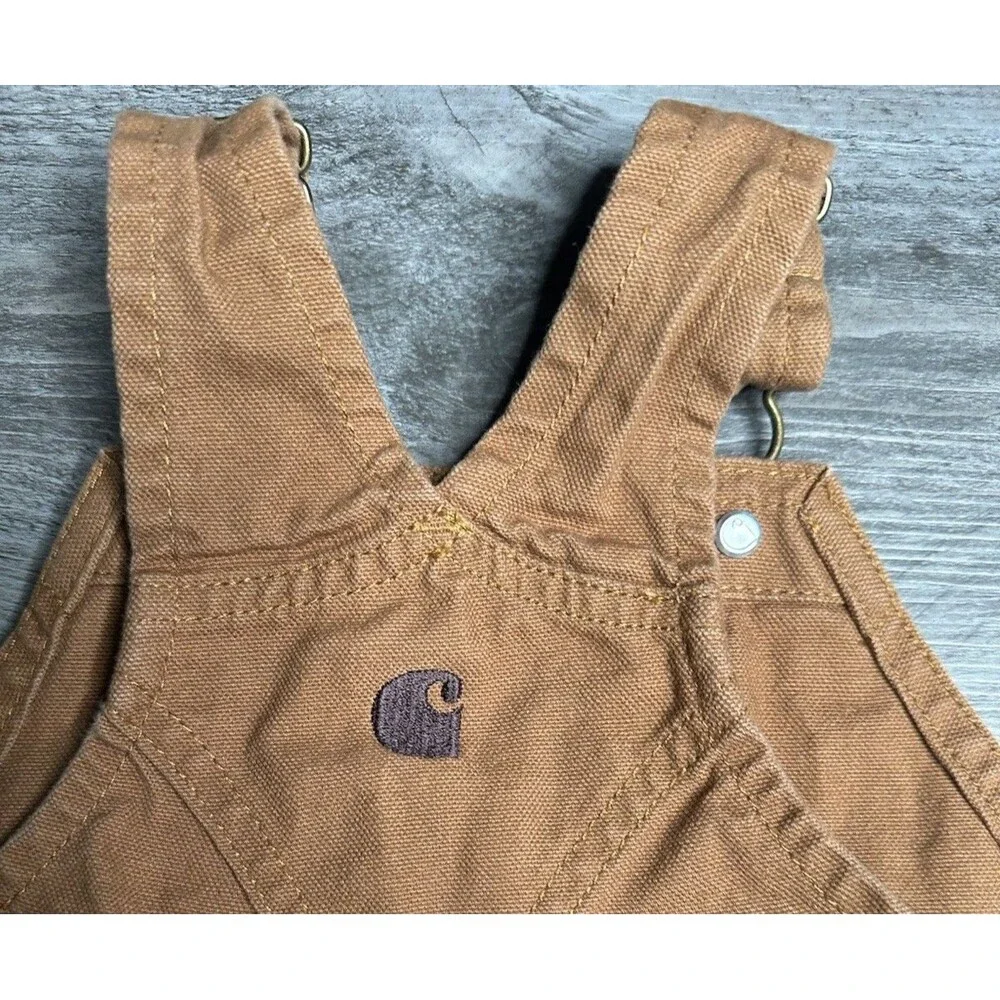 Carhartt Kids 18M Duck Brown Canvas Bib Overalls Double Knee Snaps